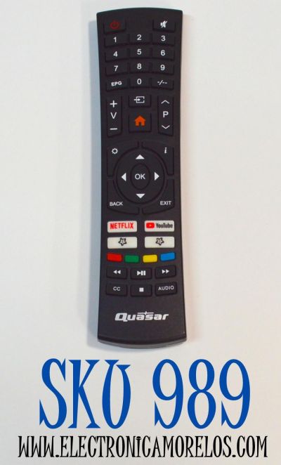 CONTROL REMOTO ORIGINAL PARA SMART TV QUASAR / NUMERO DE PARTE CX-711-1 / YS-43B / RC7010Q / 06-531W52-QU01X / CX-711-2 / 2619-UNR0AN2A / RC311S / MODELO Q32HST1 / SQ5002 / Q40FST2 / SQ3204 / SQ2400