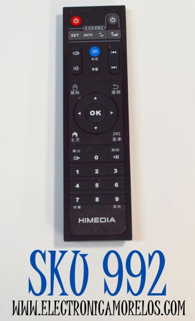 CONTROL REMOTO ORIGINAL PARA UN DECODIFICADOR / REPRODUCTOR MULTIMEDIA DE LA MARCA HIMEDIA / COMPATIBLE CON VARIOS MODELOS DE TV BOX ANDROID TV DE LA MARCA COMO LA SERIE Q1 / Q2 / Q3 / Q5 / Q10 / Q12 / H2 / H7 / H8 / NUMERO DE PARTE HCY-33C / HD600A
